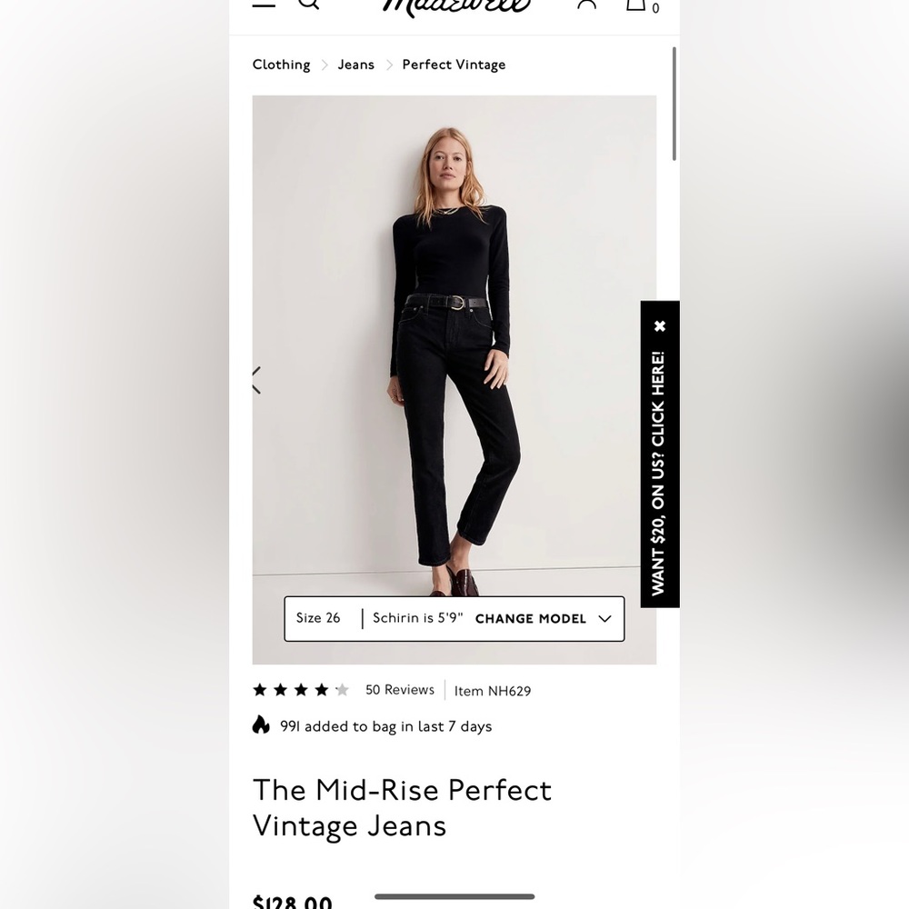 Madewell black mid-rise perfect vintage jeans